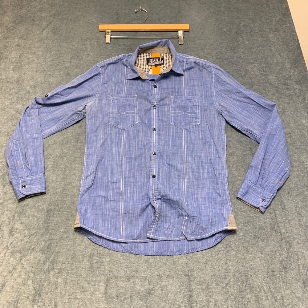 Drill Clothing Shirt Mens Medium Blue Long Sleeve Button-Up Chest Pockets Casual